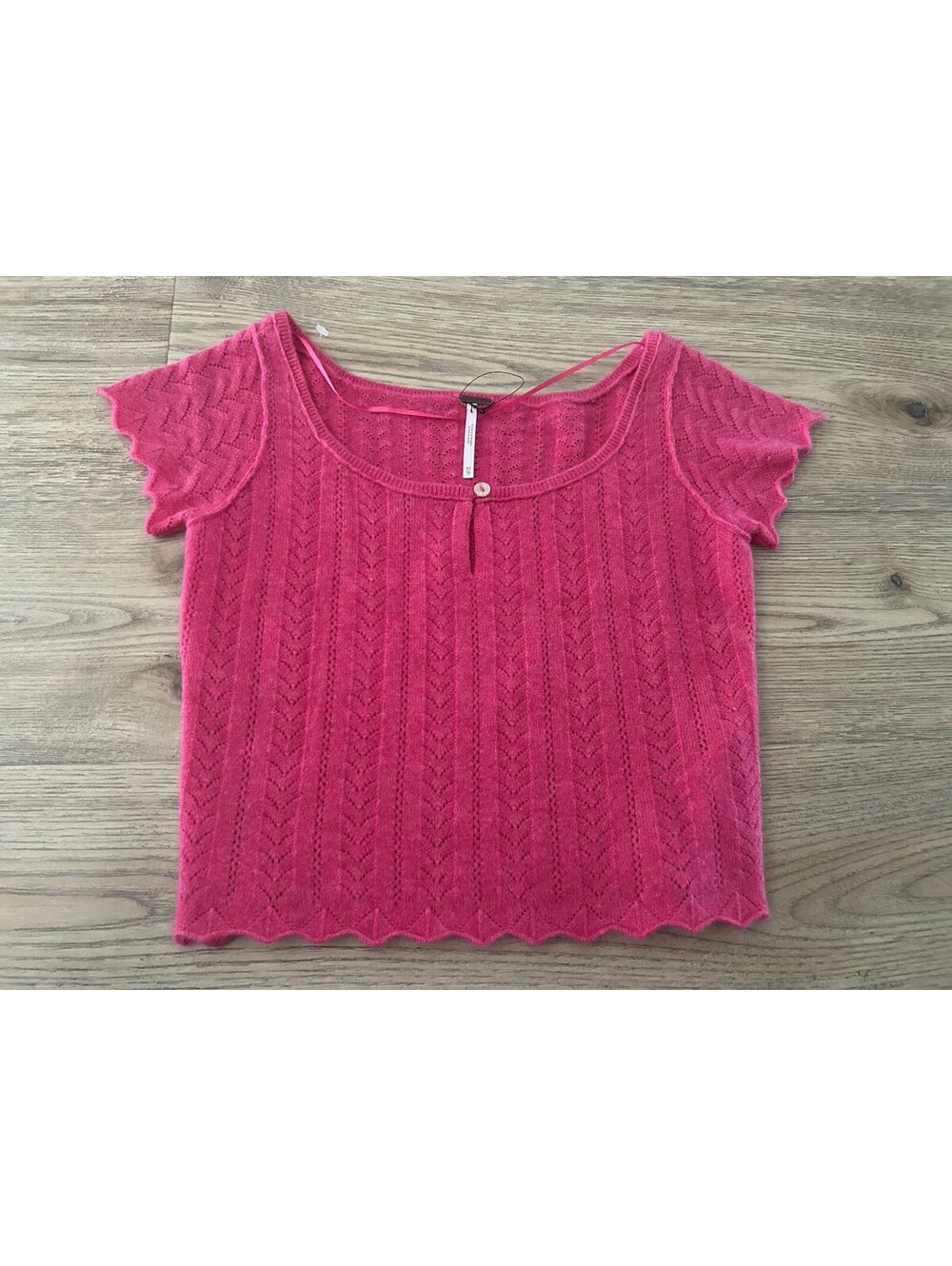 Free People Pink Hera Cashmere Pointelle Sweater Tee XSmall NWOT